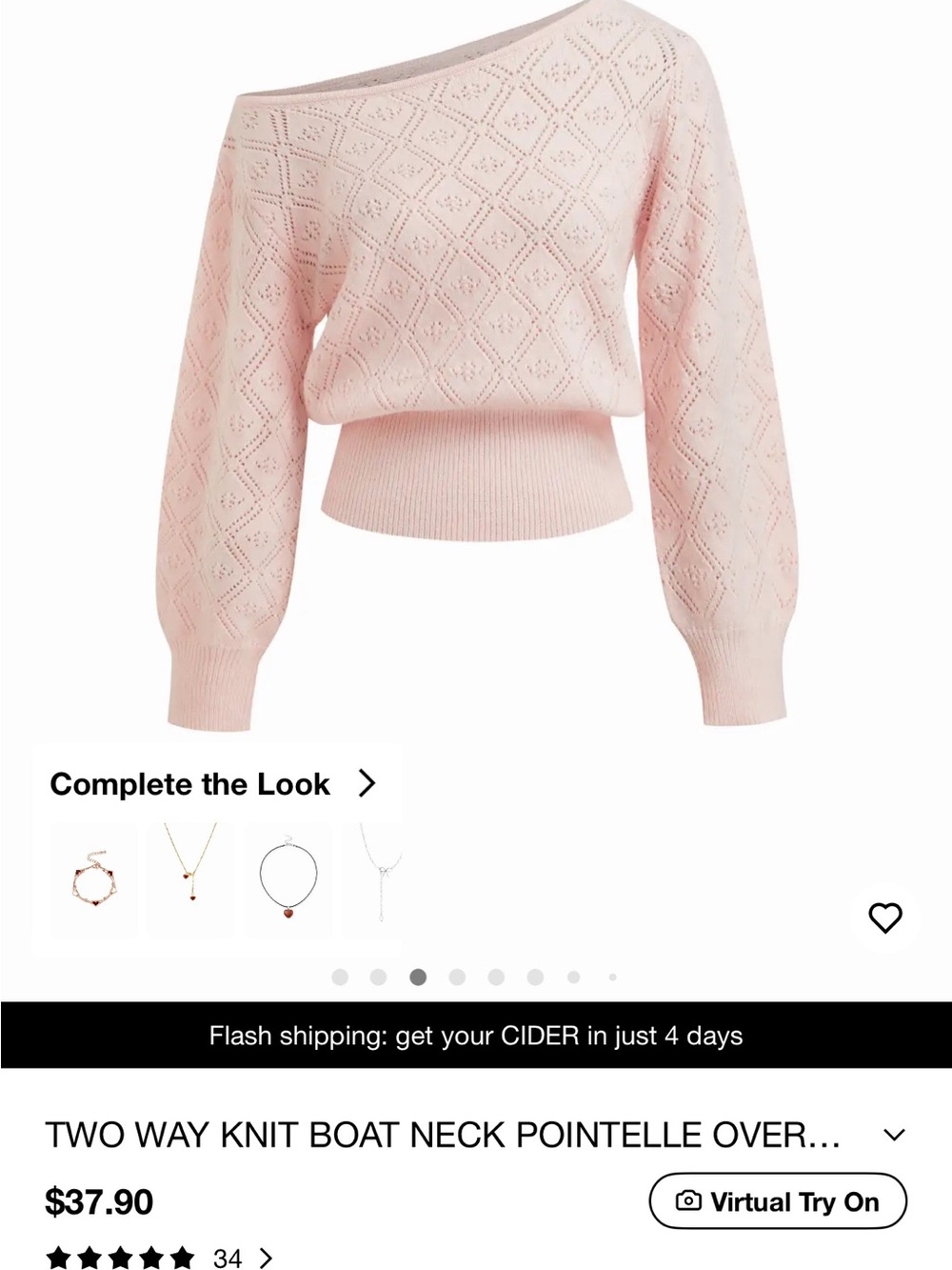 Cider Off-Shoulder Pointelle Knit Sweater - Light Pink